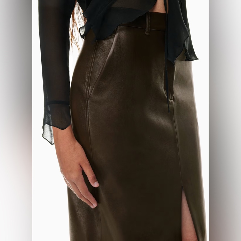 Aritzia Wilfred Song Mocha Brown Vegan Leather Formal Pencil Maxi Elegant Skirt